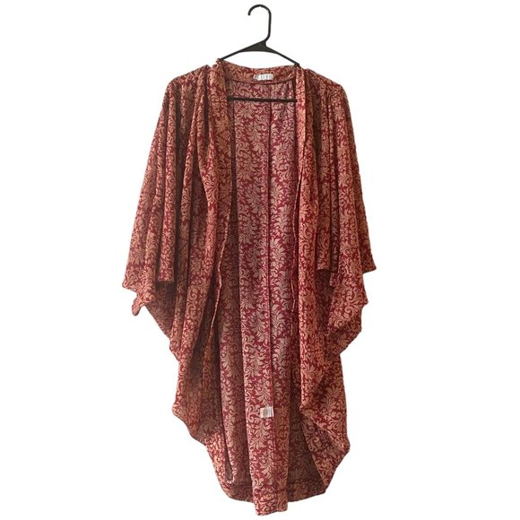Tobi Sweaters - TOBI Red Paisley Print Half Sleeve Sheer Kimono Wrap Cardigan S